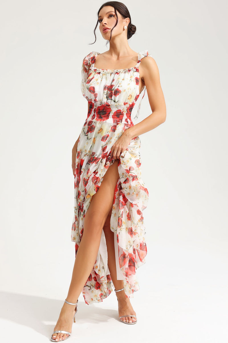 Cami Square Collar Smocked Elastic Midi Dress