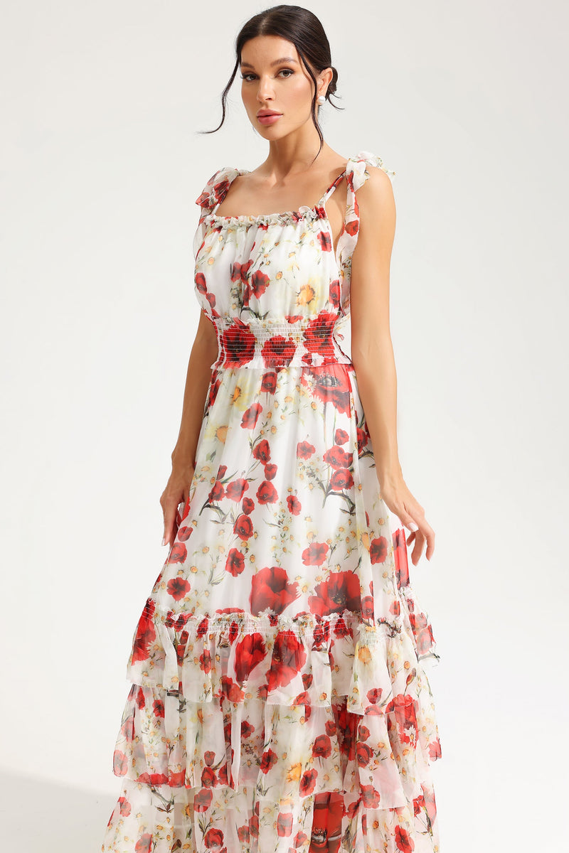 Cami Square Collar Smocked Elastic Midi Dress
