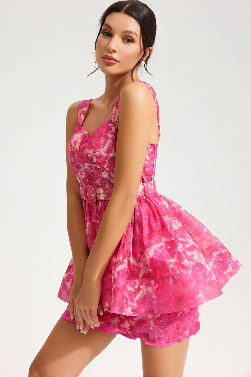 Sleeveless V-neck Belted Mini Dress