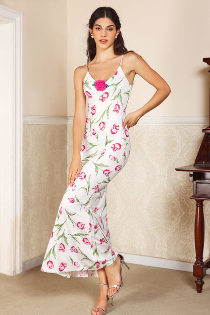 3d Flower Sleeveless Slim Maxi Dress