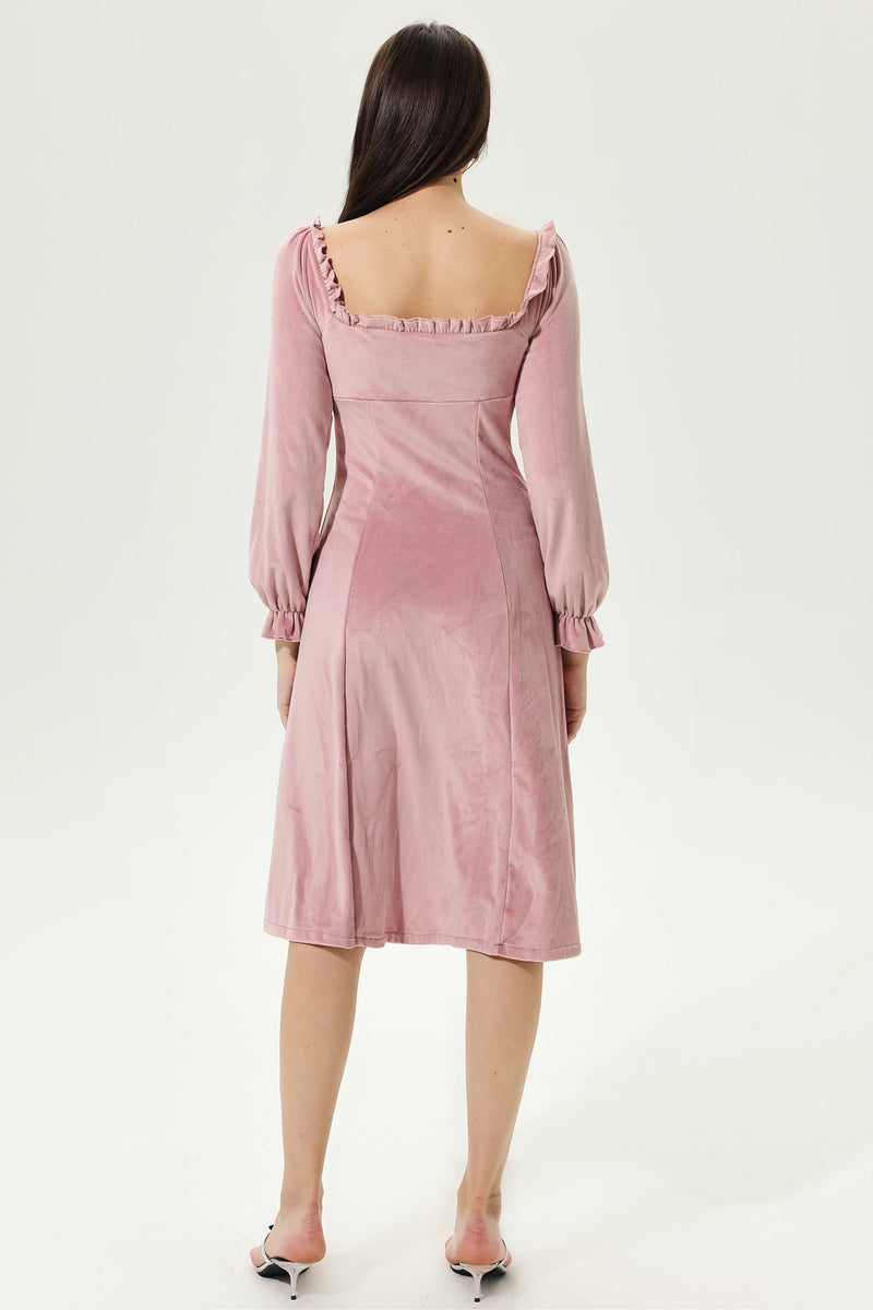 Velvet Sweetheart Neck Buckle Pleated Midi Dress