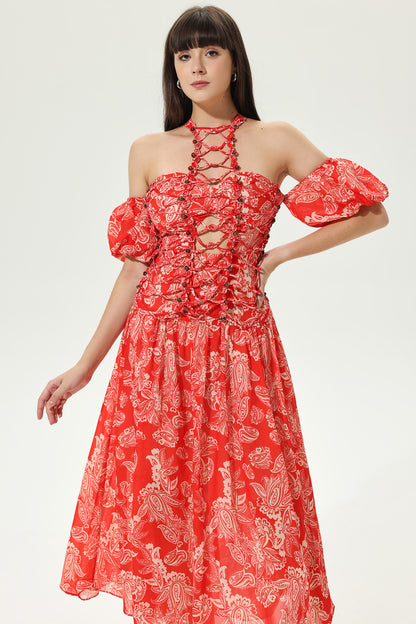 Cut-out Halter Neck Tapered Waist Maxi Dress