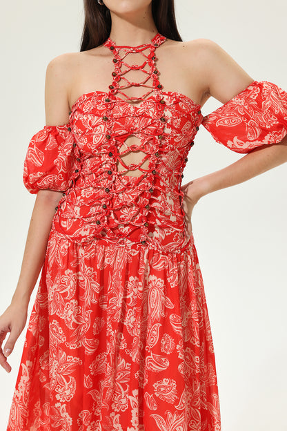 Cut-out Halter Neck Tapered Waist Maxi Dress