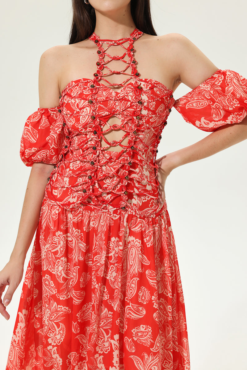 Cut-out Halter Neck Tapered Waist Maxi Dress