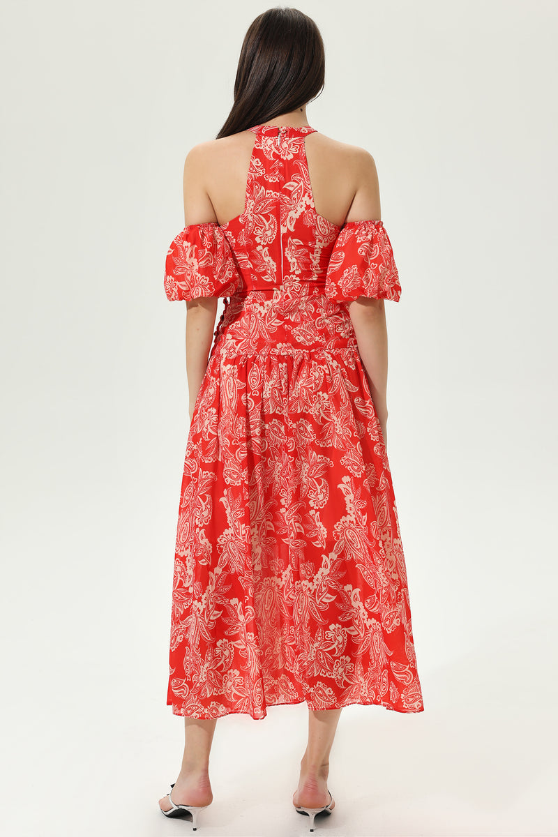 Cut-out Halter Neck Tapered Waist Maxi Dress