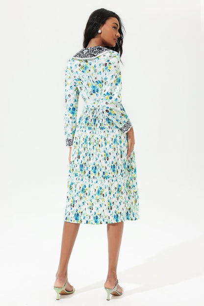 Lantern Sleeve Doll Collar Lace Midi Dress