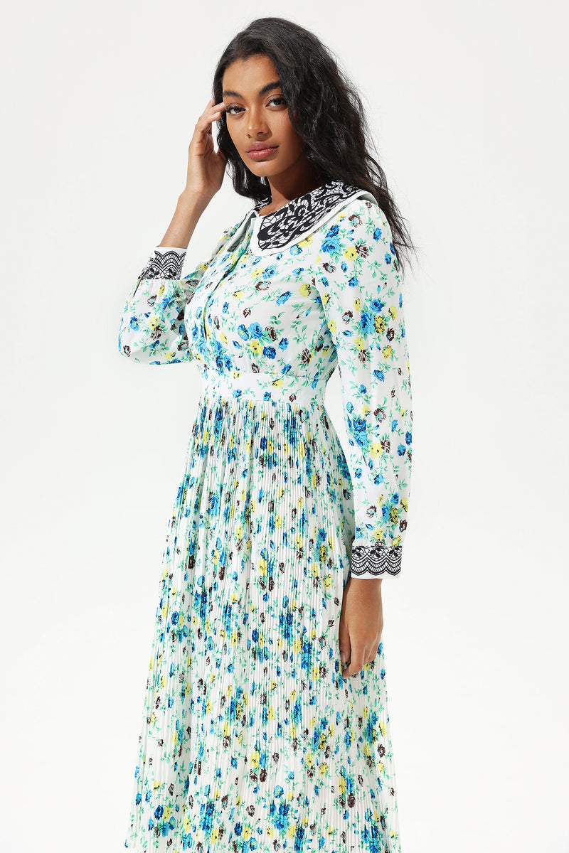 Lantern Sleeve Doll Collar Lace Midi Dress