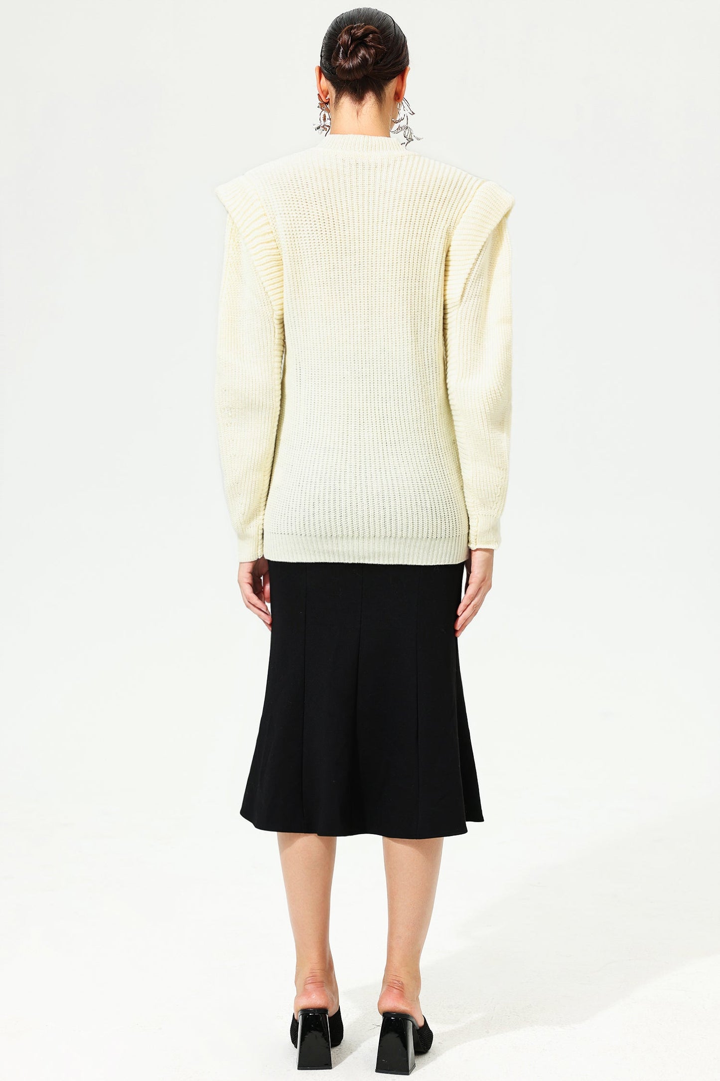 Woolen Long Sleeve Crew Collar Sweater White