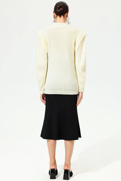 Woolen Long Sleeve Crew Collar Sweater White
