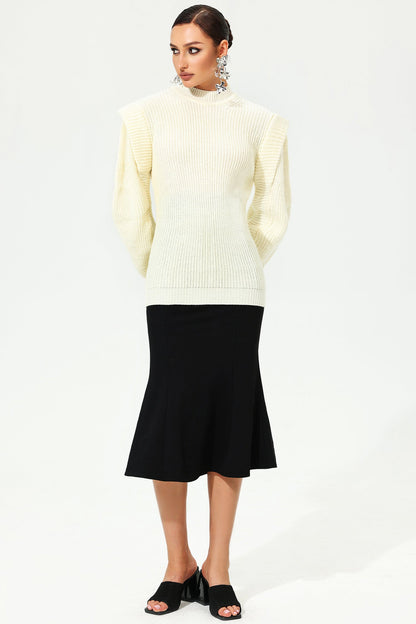 Woolen Long Sleeve Crew Collar Sweater White