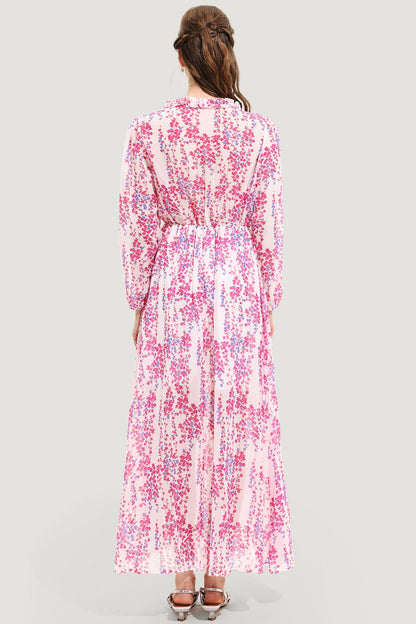 V-neck Long Sleeve Midi Dress Pink