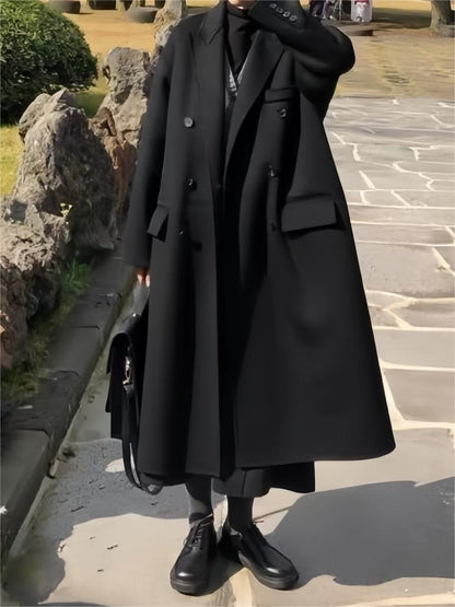 Black Double Breasted Long Coat