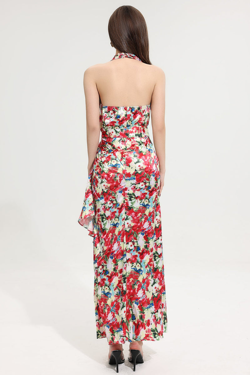 Halter Neck Split Maxi Dress