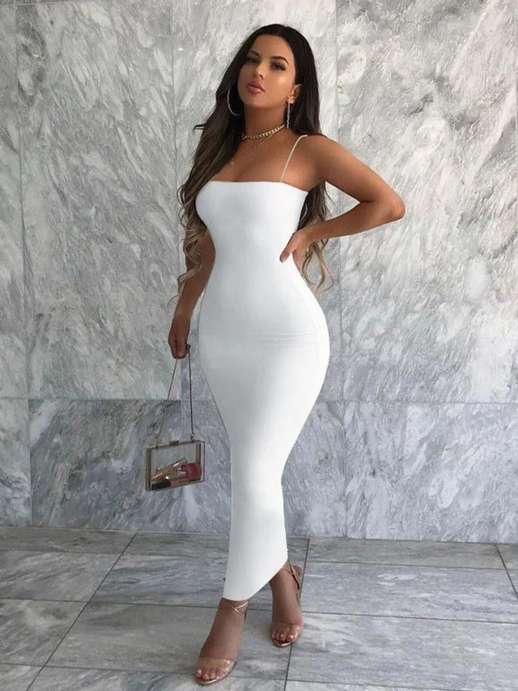 Autumn Winter White Black Strap Club Clothes Midi Dresses