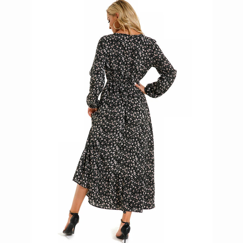 Sping Maxi Long Sleeve High Waist Chiffon Midi Dresses