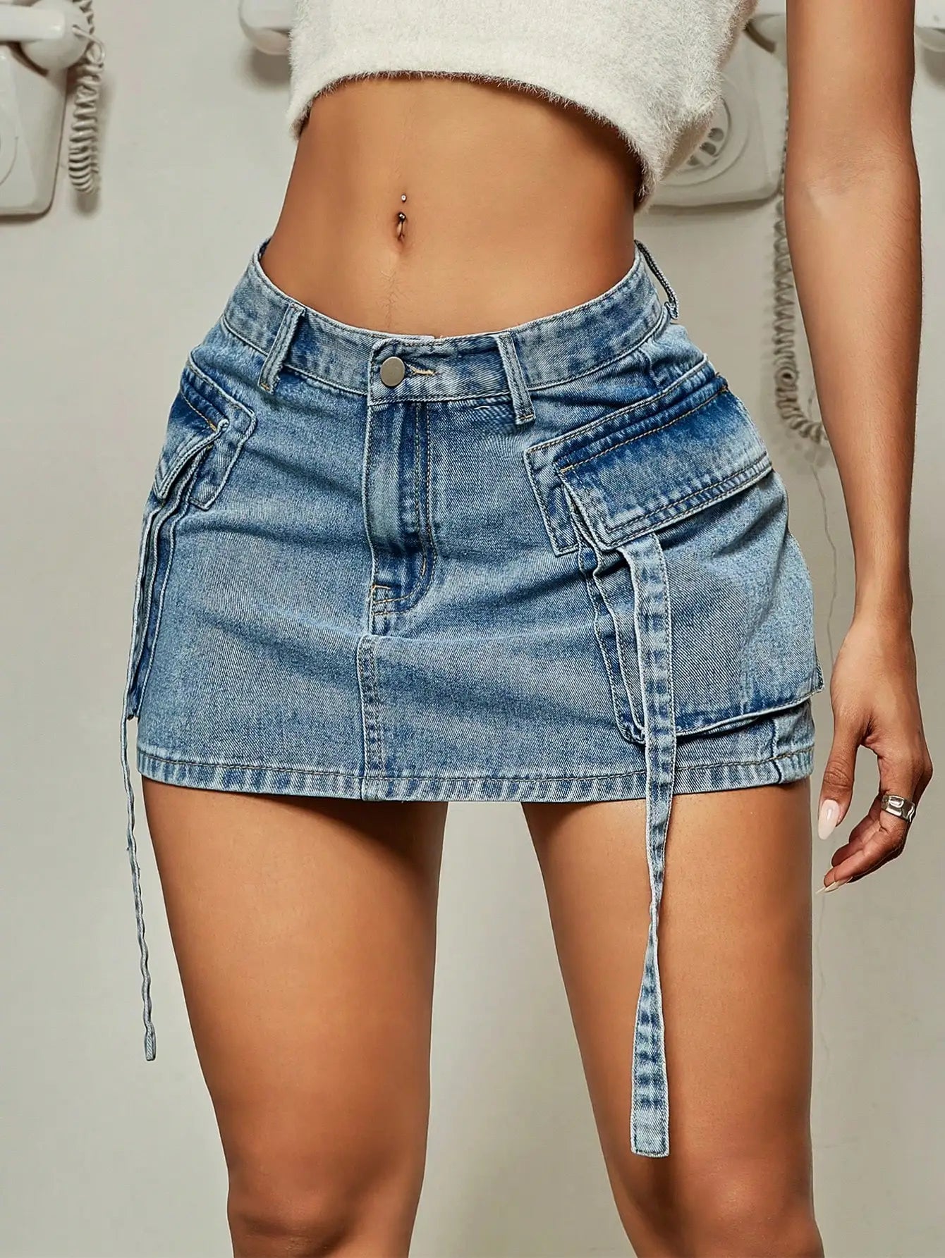 Street Tooling Style Flap Pocket Slim Workwear Denim Skirt