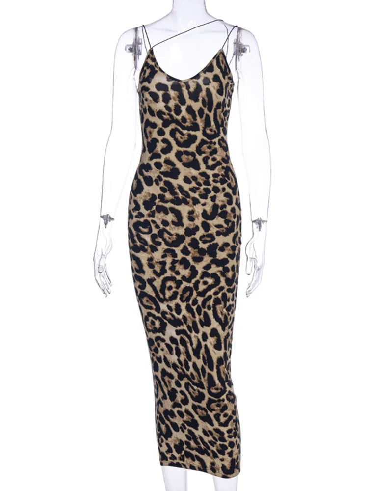Leopard Print V-neck Spring Christmas Outfits Midi Dresses