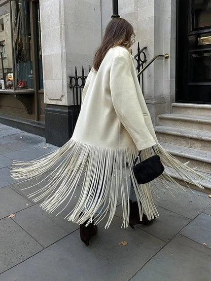 Stylish and Warm Wool Coat With Tassel Fringe