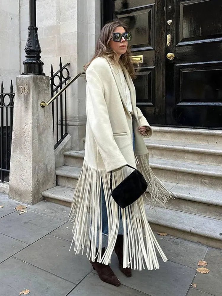 Stylish and Warm Wool Coat With Tassel Fringe