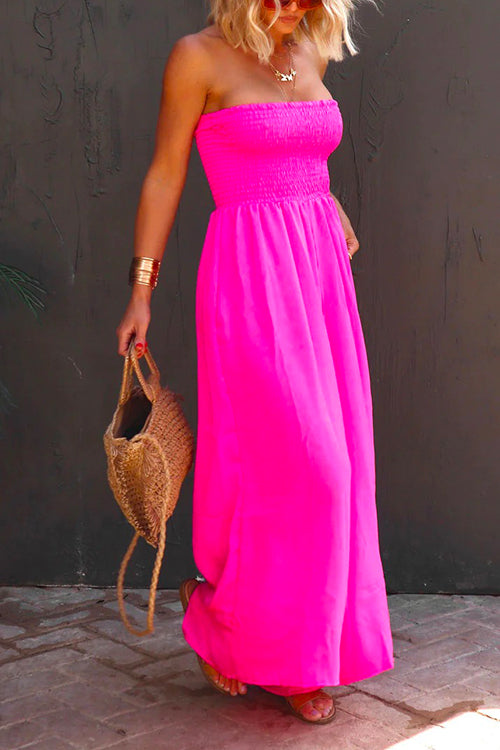 Strapless Smocked Pocketed Wide Leg Jumpsuit