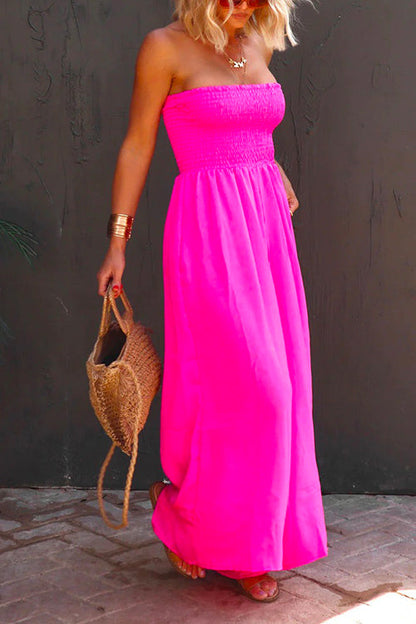 Strapless Smocked Pocketed Wide Leg Jumpsuit