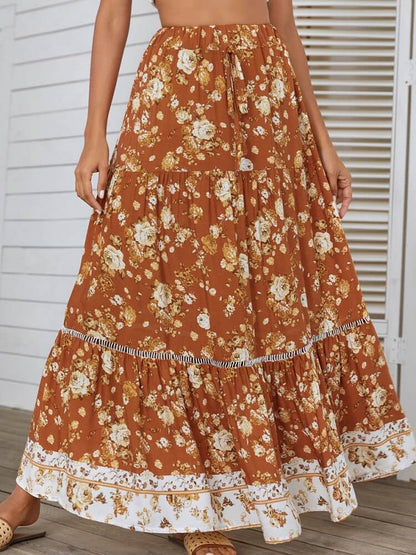 High Waist Eyelet Detail Skirt in Orange