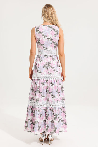 Lace V-neck Sleeveless Maxi Dress