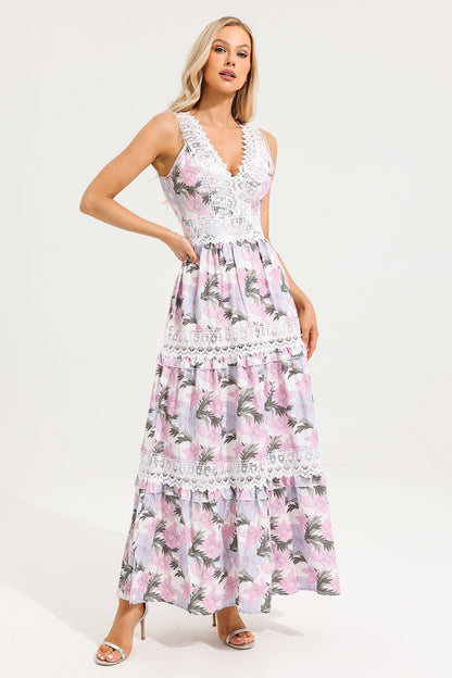 Lace V-neck Sleeveless Maxi Dress