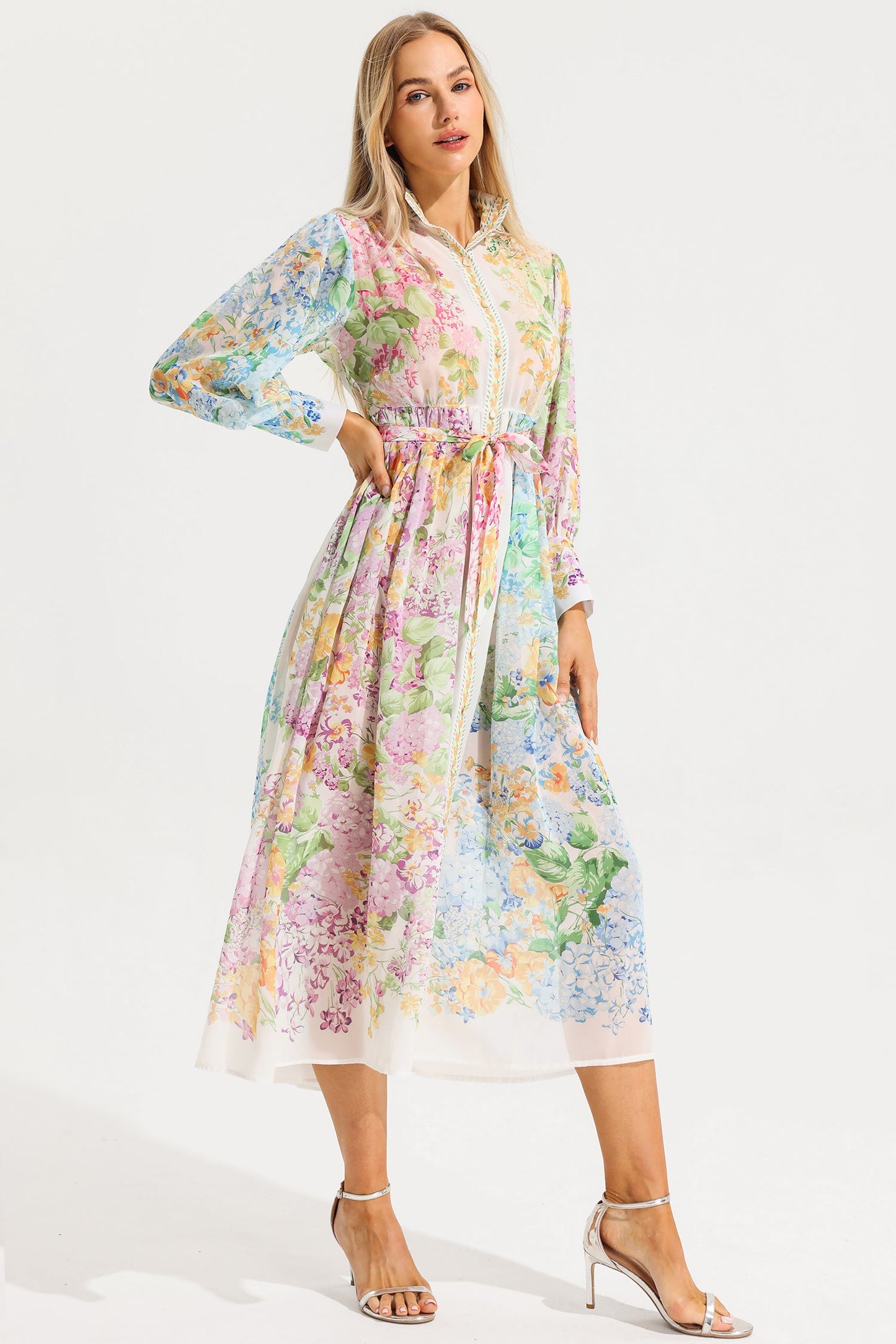 Long Sleeves Midi Dress With Belt