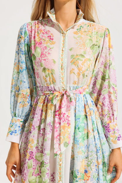 Long Sleeves Midi Dress With Belt