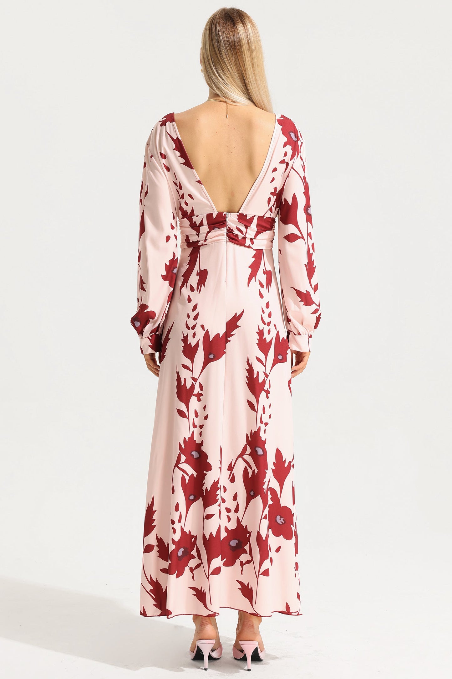 V-neck Lantern Sleeve Maxi Dress