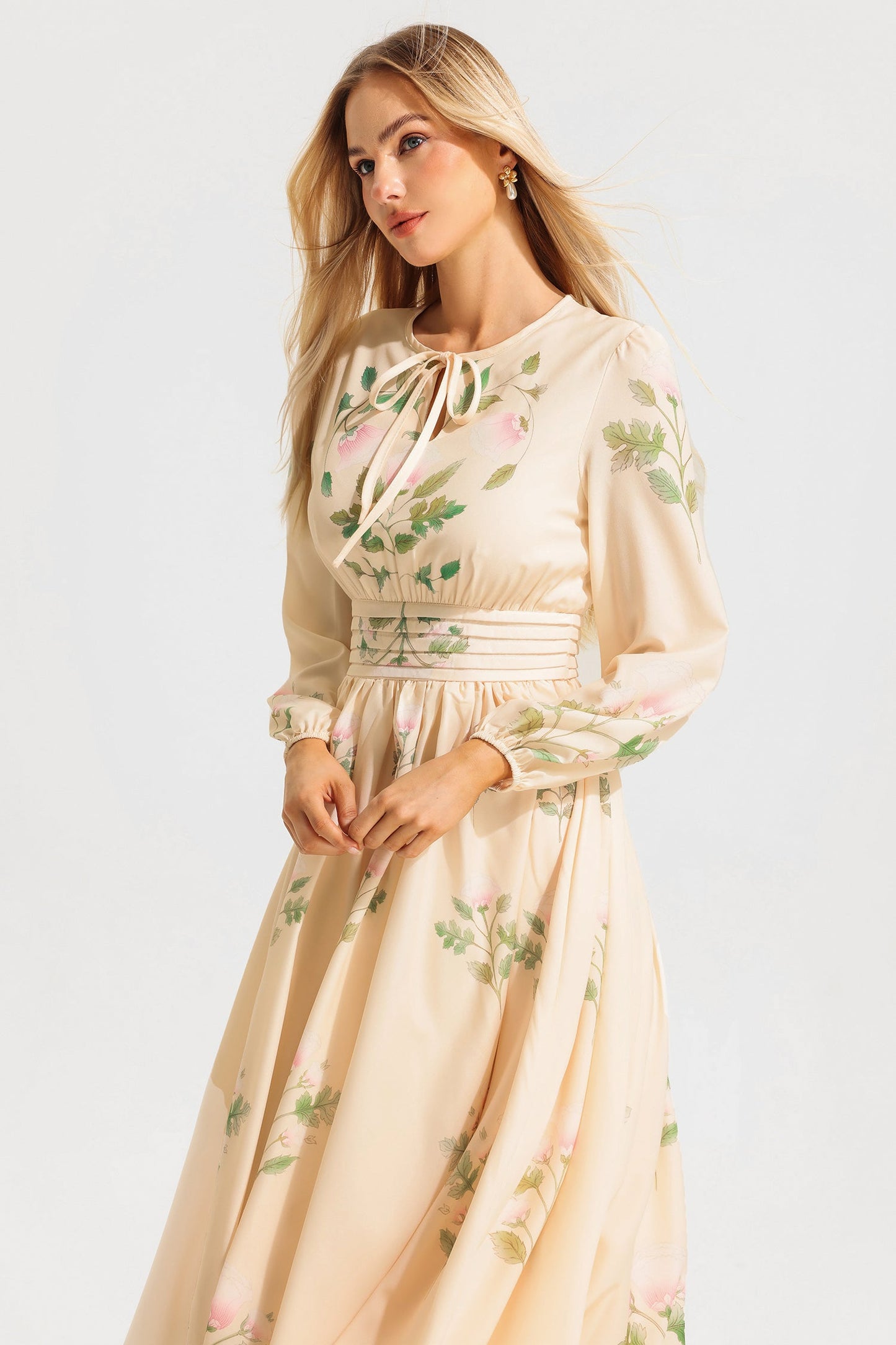 Round Neck Long Sleeve Maxi Dress