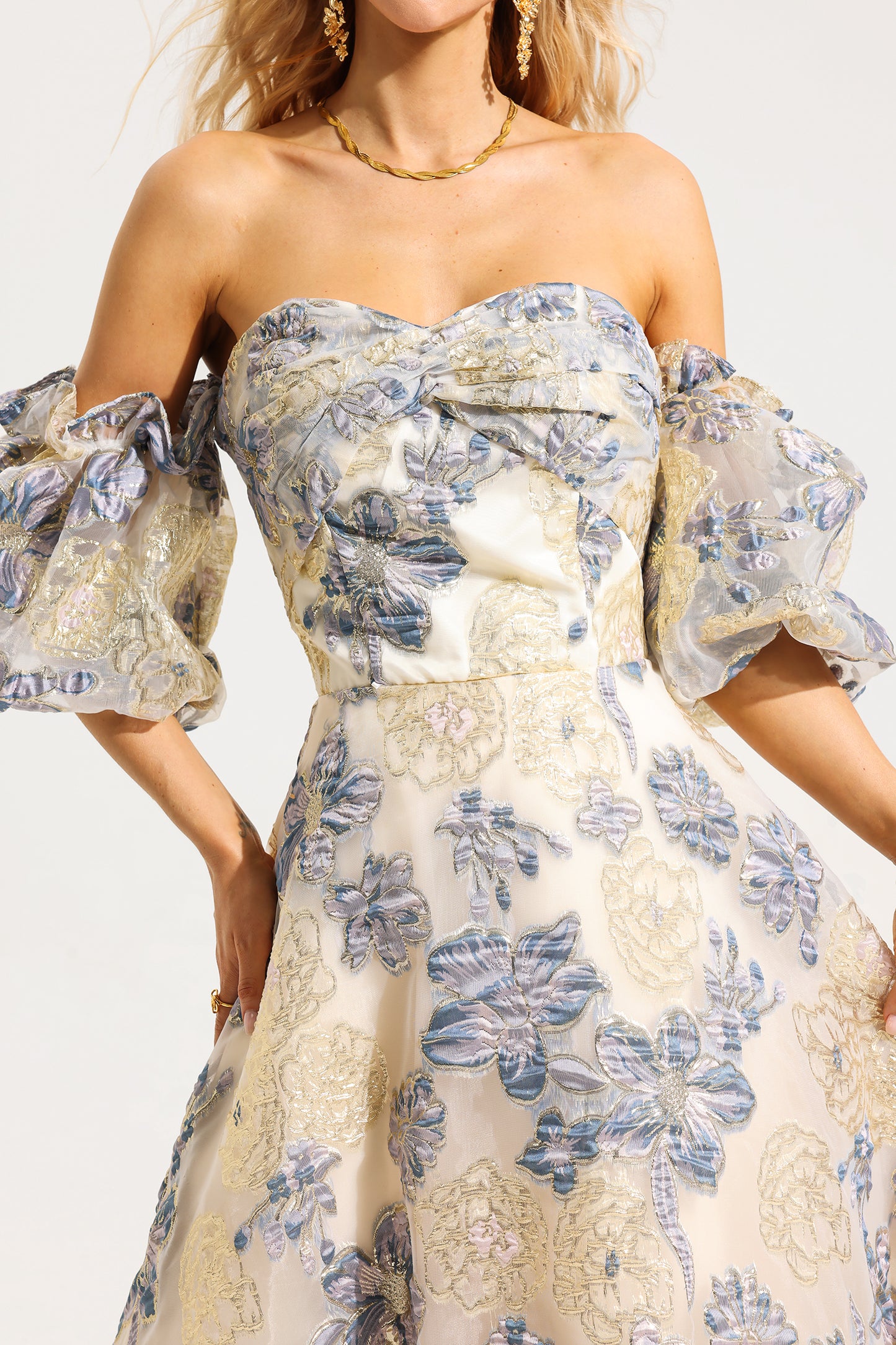 Jacquard Off-shoulder Midi Dress