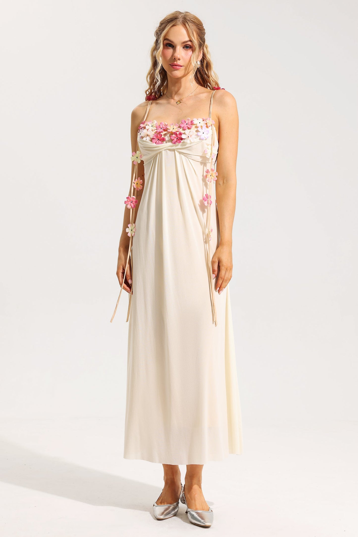 3d Mesh Sleeveless Midi Dress