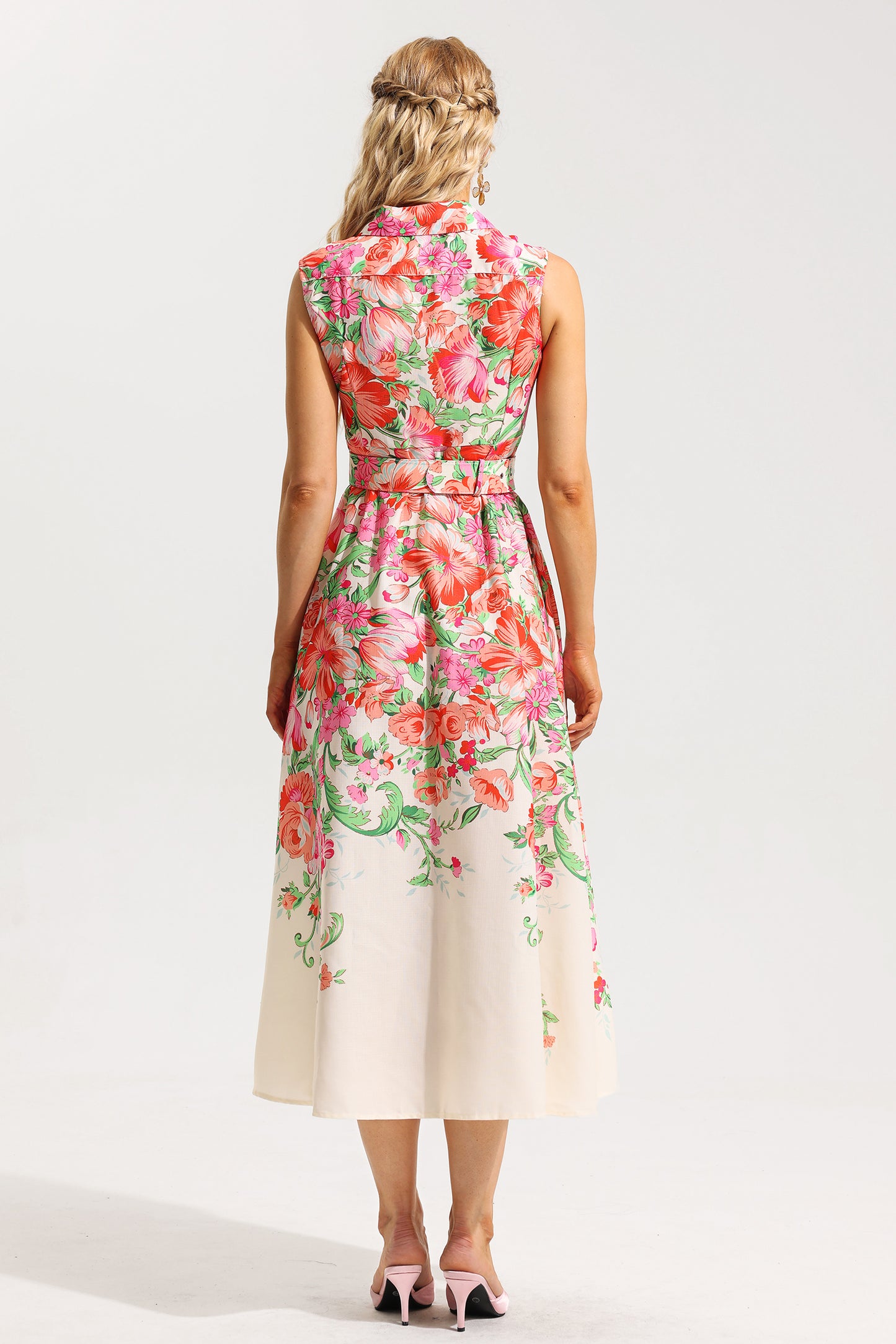 Bottom Sleeveless Midi Dress With Belt