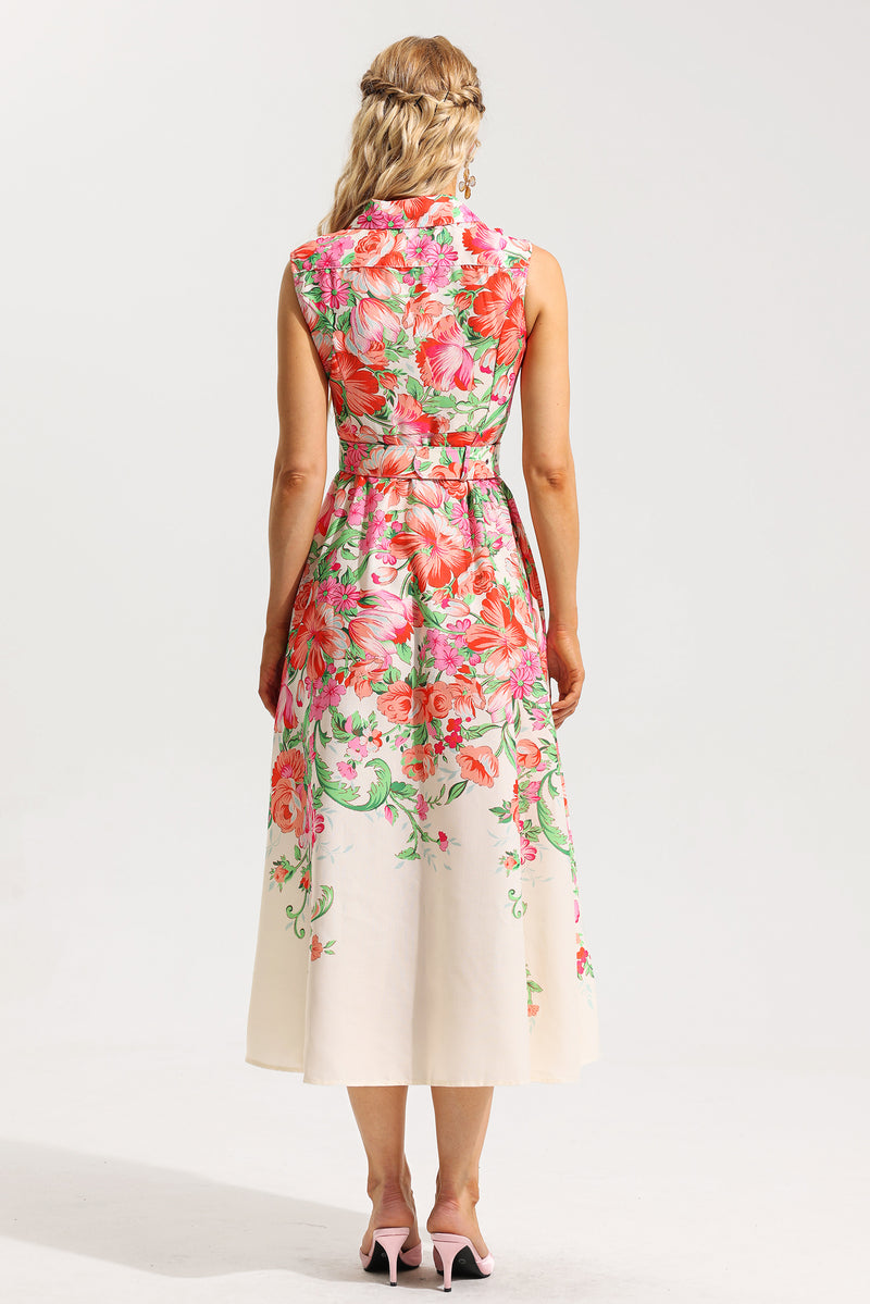 Bottom Sleeveless Midi Dress With Belt