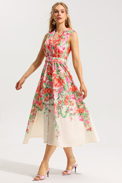 Bottom Sleeveless Midi Dress With Belt