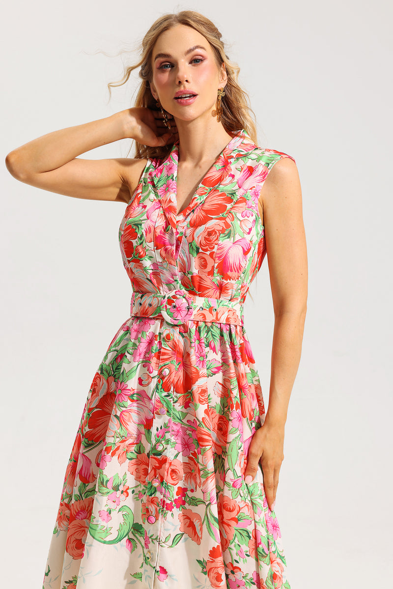 Bottom Sleeveless Midi Dress With Belt