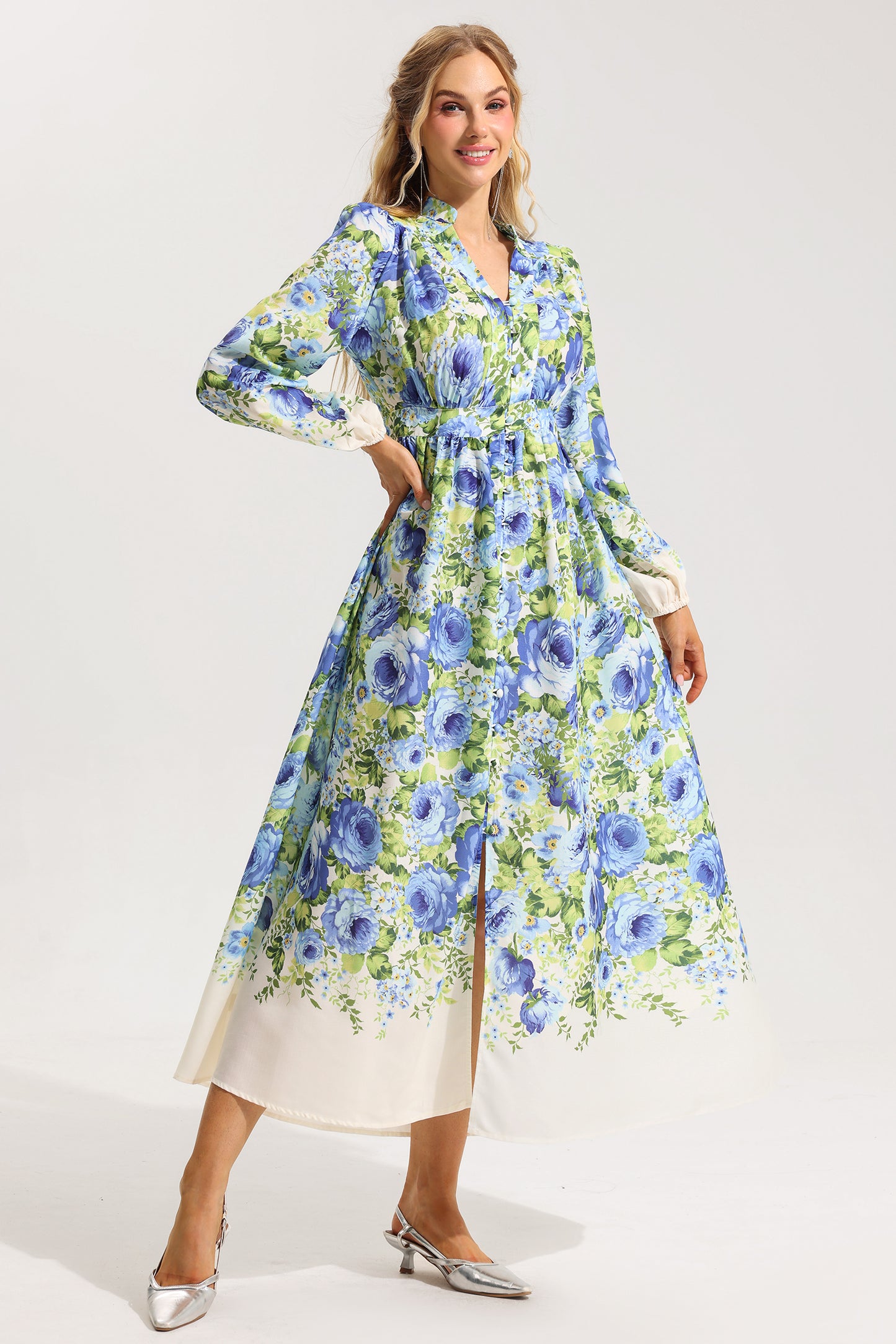 Bottom Lantern Sleeve Midi Dress