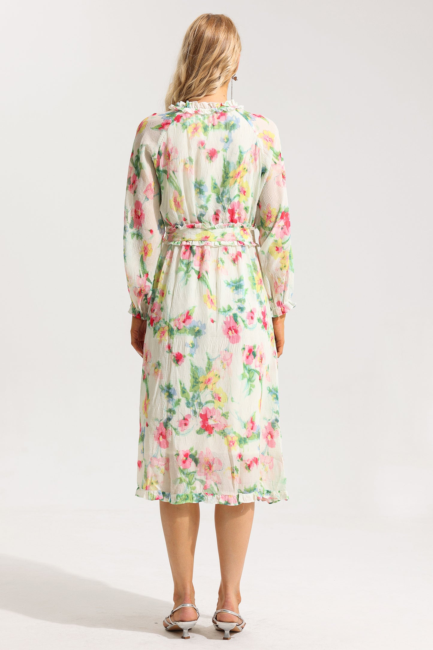 Lace Up Frill Midi Dress