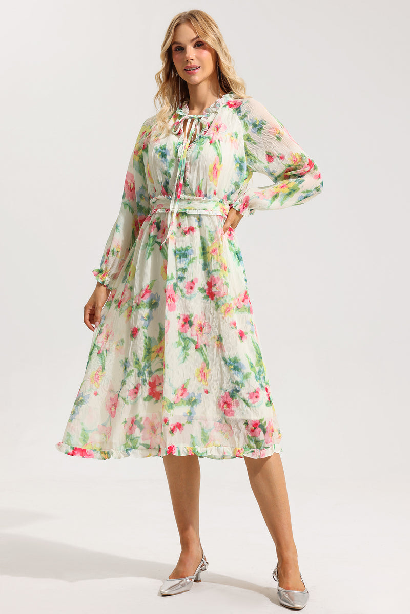 Lace Up Frill Midi Dress