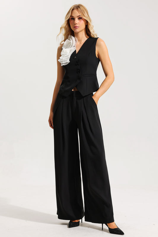 3d V-neck Top & Hight Waist Pants Set