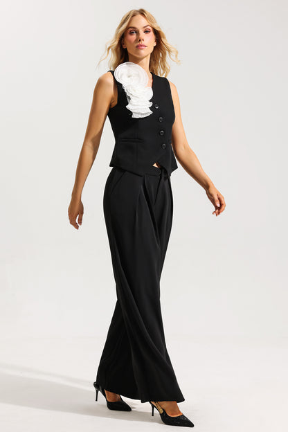3d V-neck Top & Hight Waist Pants Set