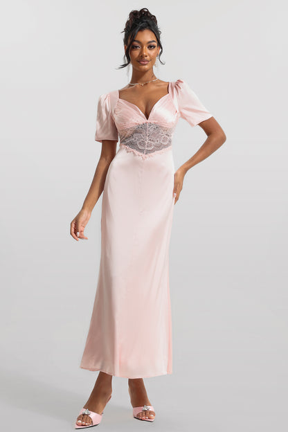 Satin Lace V-neck Midi Dress