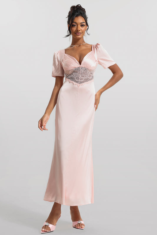 Satin Lace V-neck Midi Dress