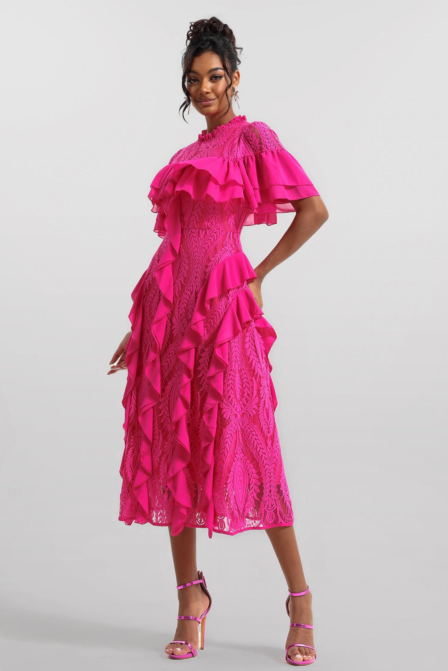 Lace Frill Midi Dress