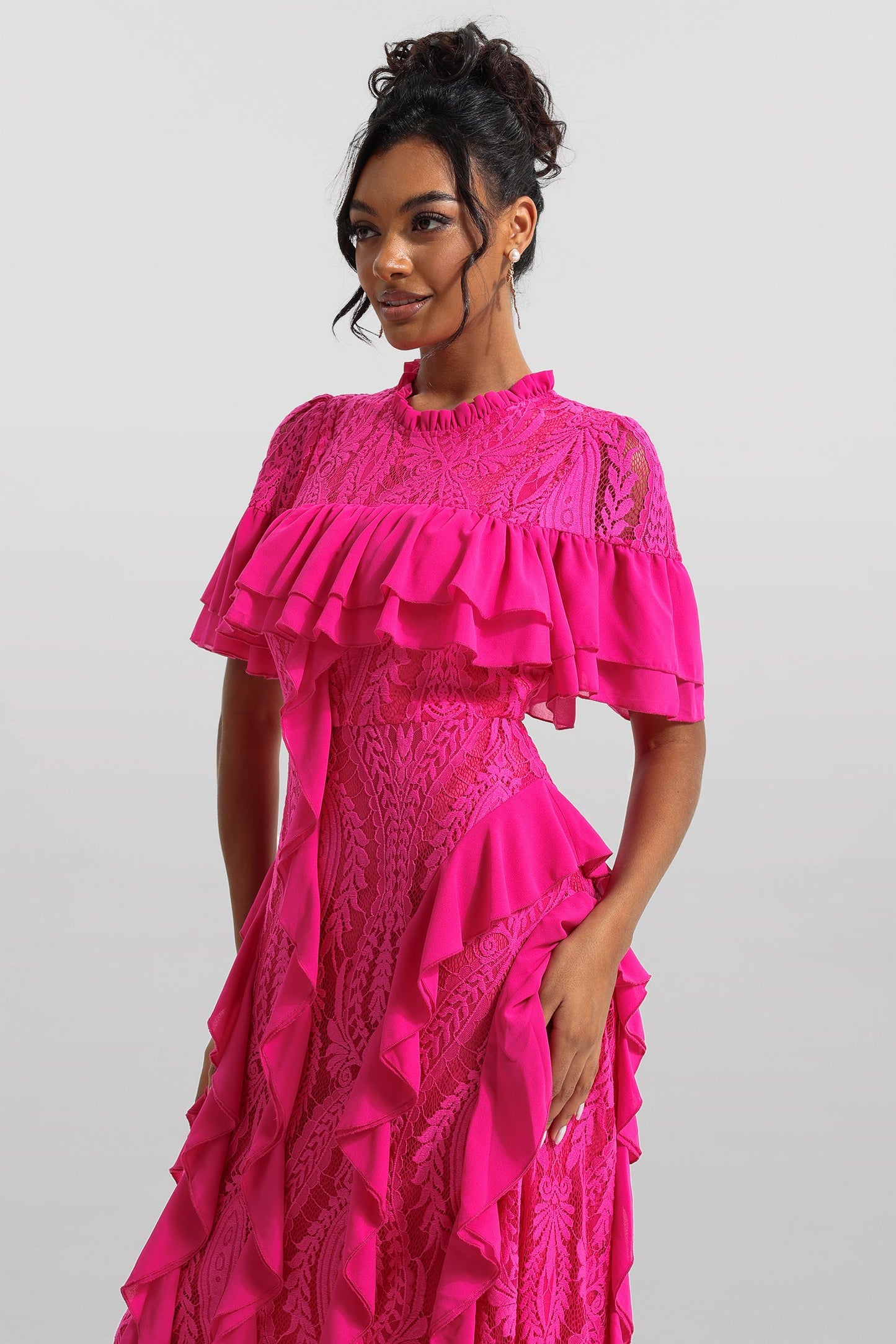 Lace Frill Midi Dress
