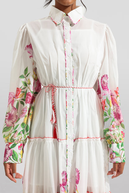 Shirt Collar Long Sleeve Midi Dress