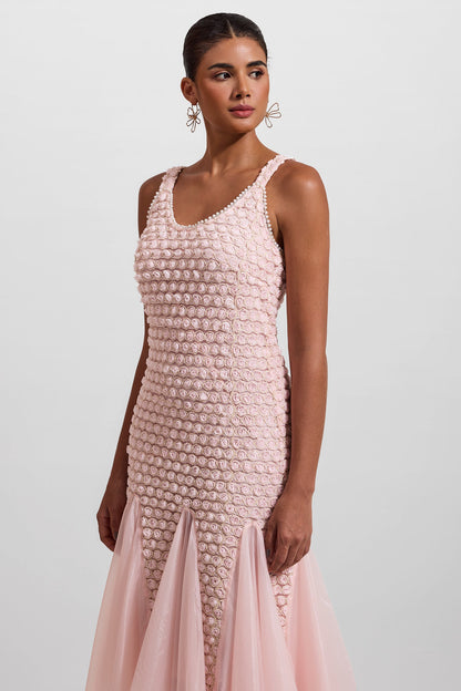 Embroidered Splicing Sleeveless Midi Dress