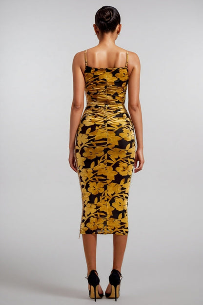 Seraphina Velvet Ruched Slip Midi Dress